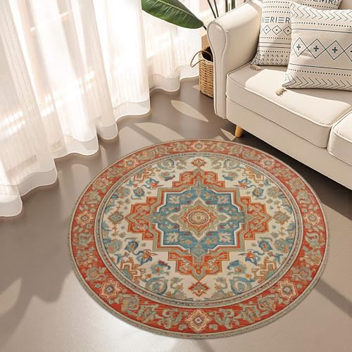 Tapete redondo lavable estilo boho 4ft miniatura 2