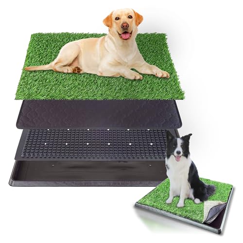 Artificial Fake Dog Grass Pad with Tray 20 x 25 Inches, 4-Layer Guard to Stop Leakage/Stink/Mess for Puppy Health, Reusable Washable Pee Pads for Dogs, Potty Training Dog Litter Box for Indoor Outdoor Artificial Fake Dog Grass Pad with Tray 20 x 25 Inches, 4-Layer Guard to Stop Leakage/Stink/Mess for Puppy Health, Reusable Washable Pee Pads for Dogs, Potty Training Dog Litter Box for Indoor Outdoor