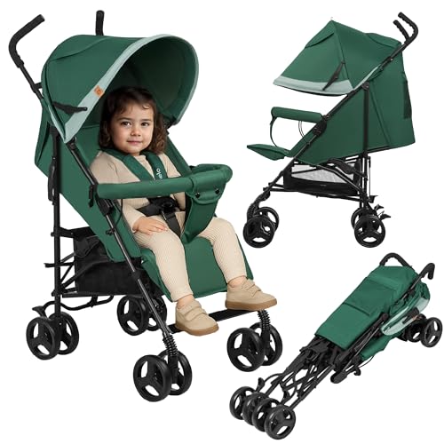 LIONELO Elia Passeggino Leggero e Pieghevole per bambini da 6 mesi a 15kg, Schienale regolabile alla posizione sdraiata, Cinture 5punti Cesta e Cappottina Grandi