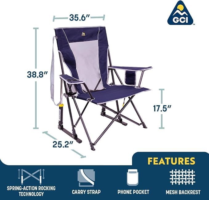 GCI Outdoor Comfort Pro Rocker Silla para Camping Plegable con Reposabrazos y Portavasos — Blush miniatura 2