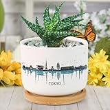 Japan Tokyo City Landscape Reflection Skyline Ceramic Planters Ceramic Pots With Saucers Orchid Pots for Plants Succulents Pots Office Desk Garden Balconys New Home Decor,Gifts for Mom Mother