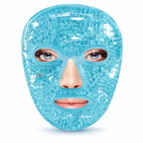 Image of Reusable Ice Gel Face Mask - Hot & Cold Therapy Full Face Pack for Puffy Eyes, Dark Circles, Headache Relief & Skin Care, Cooling Gel Facial Mask for Men & Women, Reusable Flexible Gel Ice Pack