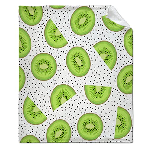 ARTBLANKET Green Fruit Kiwi Throw Blanket Fannel Fleece Super Soft Funny Blanket Travel Throw Blanket for Bed Couch Sofa 60x50 in for Teen Car