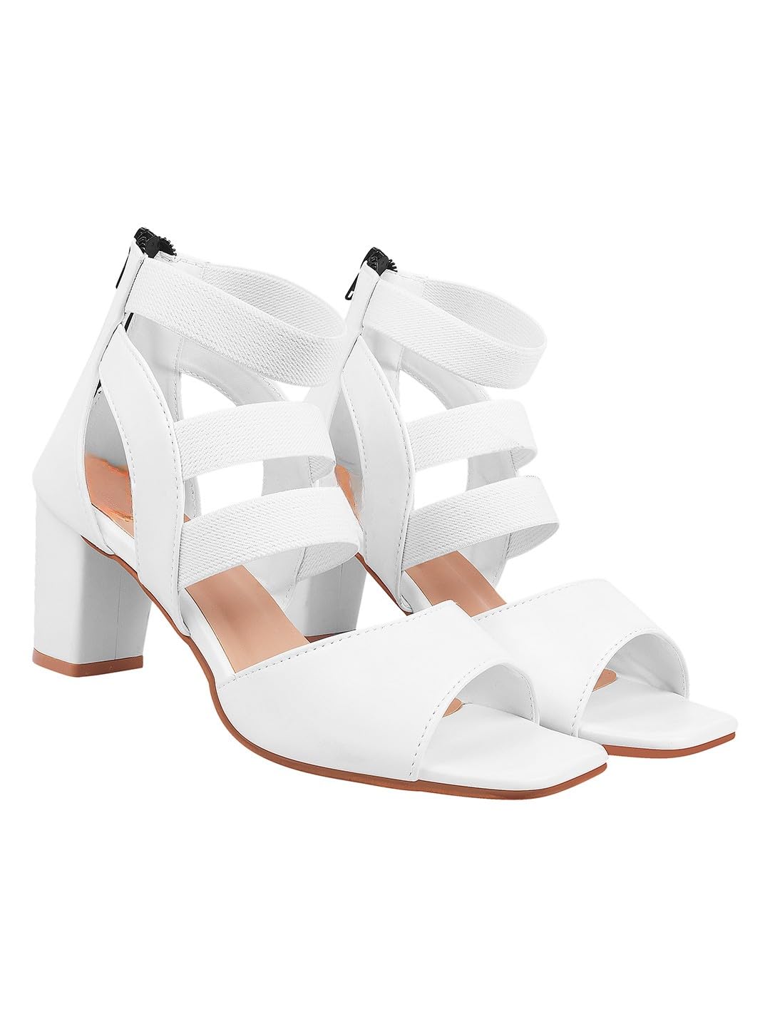 Women’s Block Heel Sandals with Elastic Straps & Back Zipper | Stylish Open Toe Heels for Casual & Party Footwear-image-29