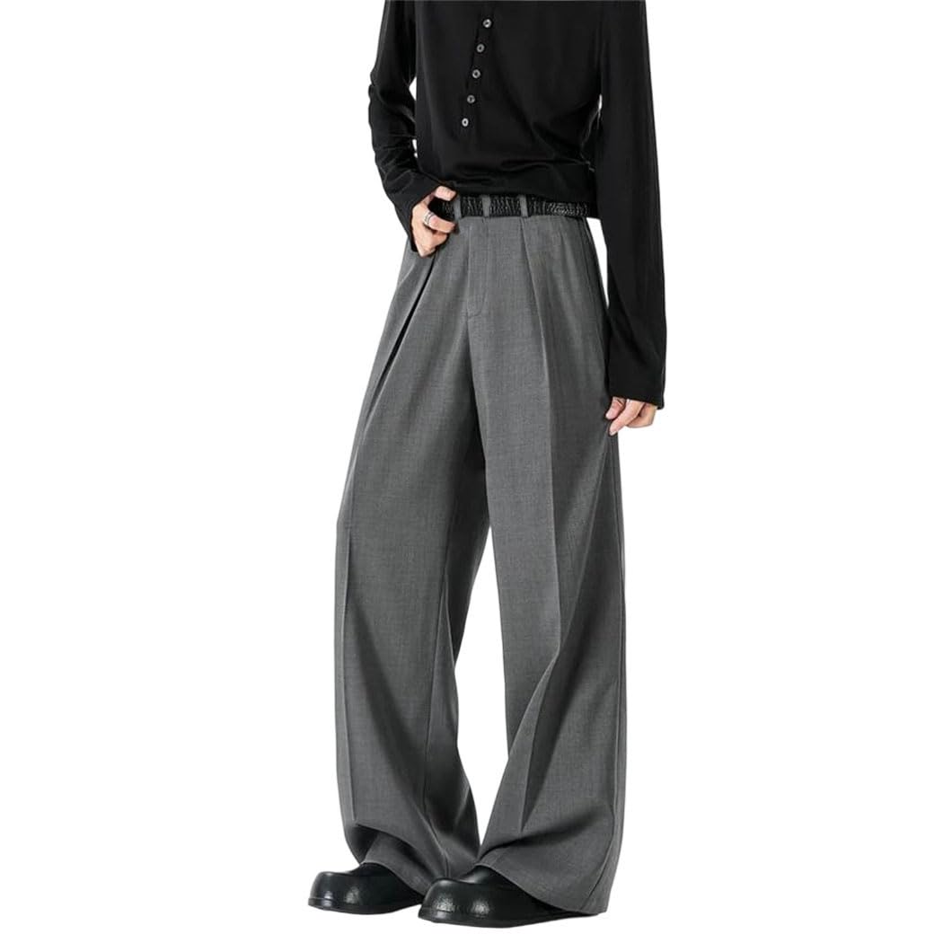Men Business Casual Office Party Suit Pants Loose Wide Leg Office Formal Dress Trousers