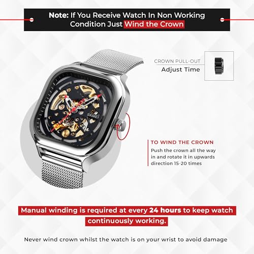 Image of SKMEI Automatic Mechanical Fashion Formal Analog Watch, Black Dial Zink Alloy Case Men's Watch, Stainless Steel Black Color Bracelet Mesh Band,30m Water-Resistant Watch for Men - 9184