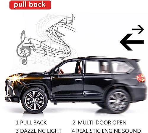Image of 1:24 Lexus 570 Off-Road Luxury SUV Model Diecast Car, Zinc Alloy Pull Back Toy with Sound & Light, for Kids Boys & Girls (Black)