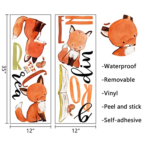 Mfault Foxes Reading Corner Baby Boys Girls Wall Decals Stickers, Removable Woodland Animals Read Books Nursery Playroom Decorations Bedroom Classroom Art, Bird Kids Library Toddler Room Decor #TOP1