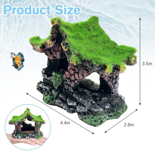 Image of Hamiledyi Resin Hollow Hideout House for Aquarium Decoration Fish Tank Accessories Betta Cave with Lifelike Moss for Shrimp Fish Shelter