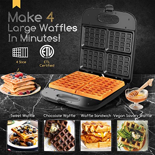 Aigostar Waffle Maker, 4-Slice Non-Stick Belgian Waffle Iron, 1400W Square Waffle Machine With Indicator Lights, Easy To Clean, Pfoa Free, Compact Design, Etl Certificated, Black #TOP1