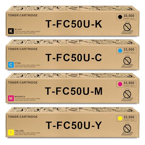 T-FC50U TFC50U Toner Cartridges Replacement for Toshiba T-FC50U-K T-FC50U-C T-FC50U-M T-FC50U-Y Toner Cartridge for E-Studio 2555C 3055C 3555C 4555C 5055C Printer Ink 4-Pack, Black Cyan Magenta Yellow