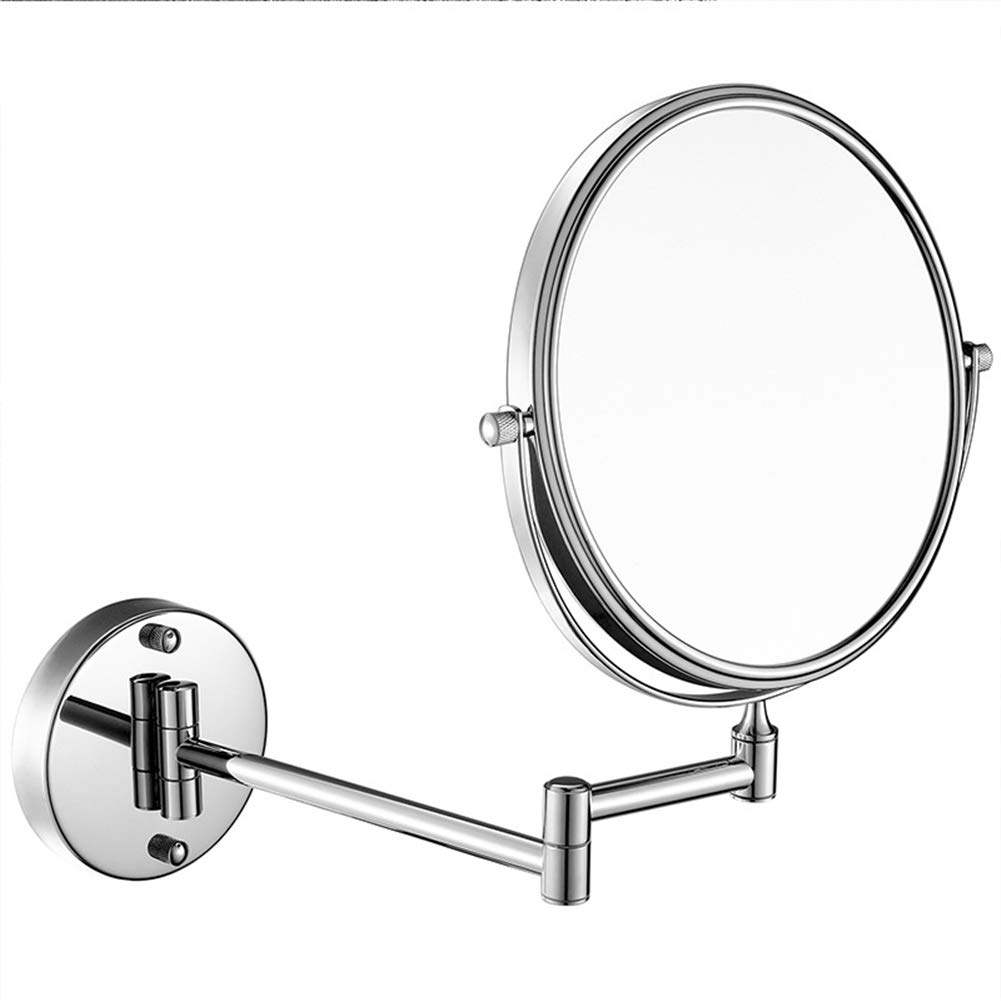 Espejo de maquillaje Montaje en pared, Extensible 360 ° Giratorio Espejo de baño de Doble Cara Normal + Espejo de Aumento 10X Espejo de belleza de Forma Redonda plegable,Silver_8inch 10X (Si