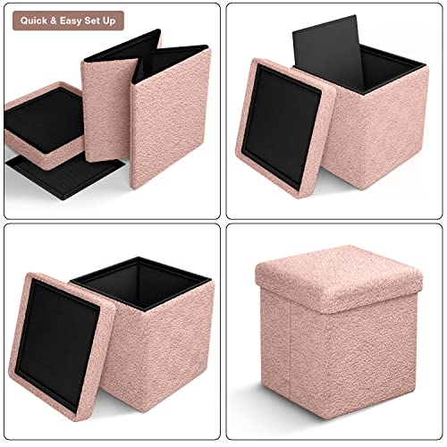 Sorbus Teddy Fabric Storage Ottoman - 15 Inch Foldable Ottoman Cube - Multipurpose Cozy Ottoman, Foot Rest, Sofa Storage, Stool For Living Room, Bedroom, Dorm, Kids Room - Small Pink Ottomans With Lid #TOP4