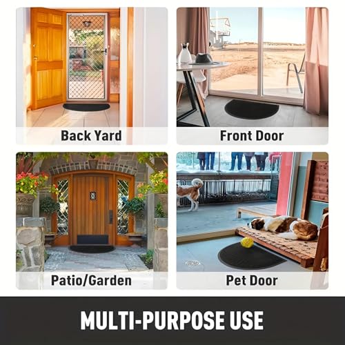 Image of Semi-Circle Durable Rubber Non Slip Front Door Mat for Outside Inside Entry Entryway | Dirt Trapper Welcome Mat for Muddy Paws and Shoes, Brown, 45x75 cm