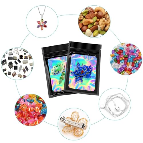 Mylar Bags 60 Stk Baggies Folienbeutel Baggys Zip Beutel Wiederverschließbare Beutel 10 * 15cm Mylar Beutel Tasche Transparentem Fenster Druckverschlussbeutel Klein für Süßigkeiten Keksen(Schwarz)
