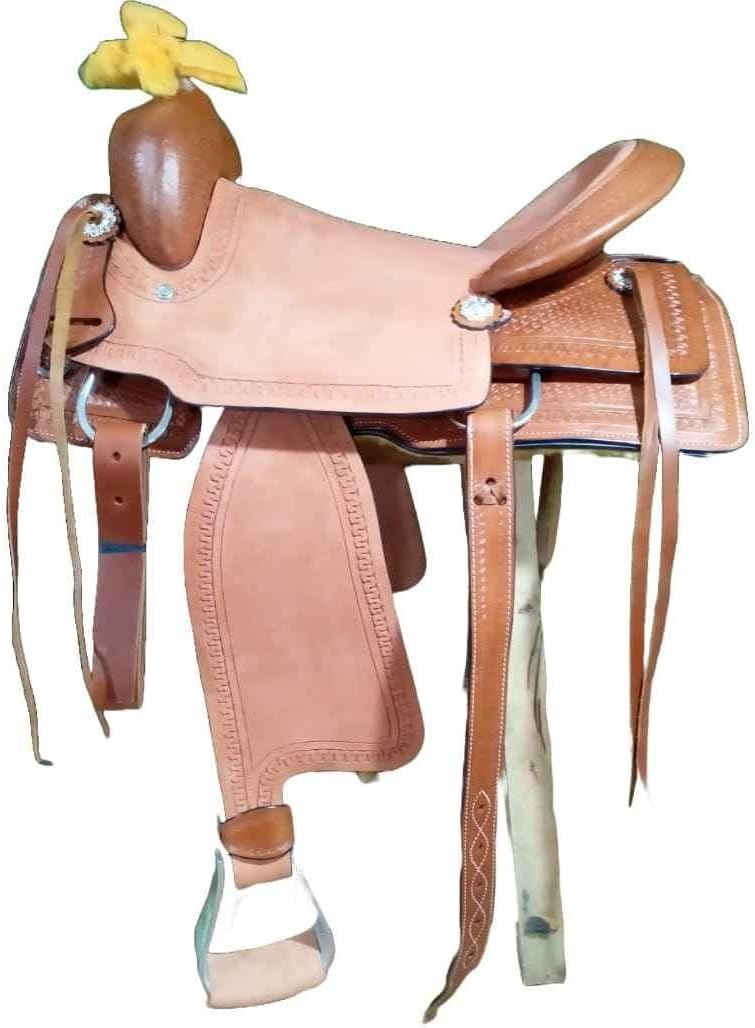 Leather Wade Horse Saddles Tree A Fork Roping Ranch Work Premium Western for Horses Handmade Equestrian Trail Tooled Carved Horse Saddle Tack Size: 10"-18" inches Seat, MD-WADE-05
