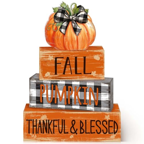4 Pcs Fall Thanksgiving Decor for Home Buffalo Plaid Pumpkin