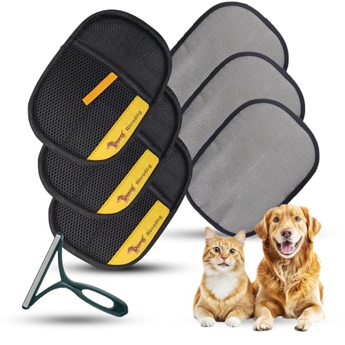 Rorodog 3-Pack Magic Brush Pet Hair Removal Gloves with A Hair/Lint Removal Tool Remove Cat/Dog Fur from Clothing Furniture Car Seats Bedding & Carpet