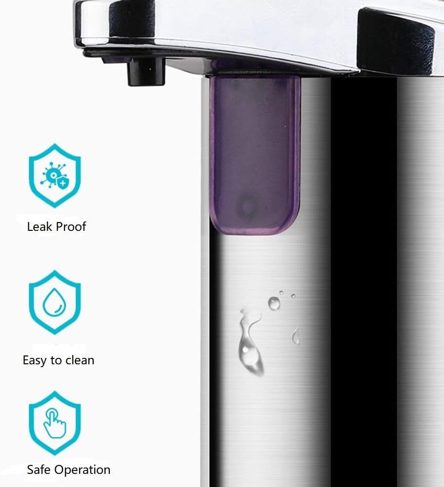 Hand Soap Dispenser, Touch-Free Sensor, Stainless Steel Liquid Soap Dispenser Hands-Free Auto, Suitable for Bathroom Kitchen Hotel Restaurant, Refill & Reuse,Silver