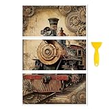 🚂 Largement utilisé : 3 magnifiques autocollants de transfert en forme de train steampunk peuvent être utilisés sur les meubles, la commode, le verre, la porcelaine, le bois, la salle de bain, donnent aux meubles et autres articles un nouveau style.