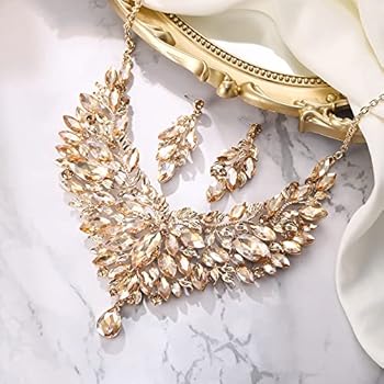 Clearine Bruiloft Bruids Kettingen Oorbellen Sieraden Set voor Vrouwen Oostenrijks Kristal Markiezin Tros Collar Kettingen Hanger Oorbellen Set Doorzichtig Zilverkleurig