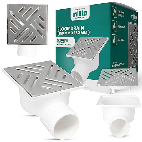 Millto&trade; Bodenablauf Ablaufrost 5x15x15cm Seitlich Auslass Kellerablauf Metall Waagerecht Quadratischer Garagenablauf Kanalisationsgitter Entw&auml;sserung Abfallgitter Nassraumablauf