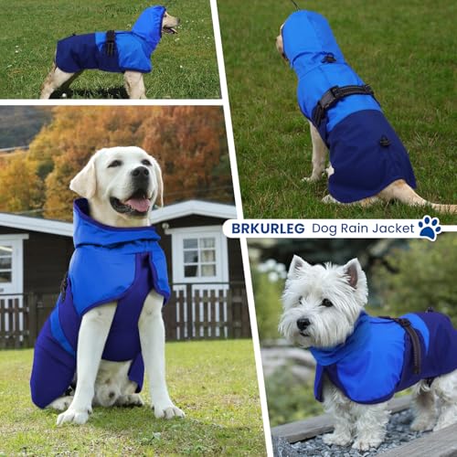 Image of BRKURLEG Dog Raincoat, Waterproof Rain Jacket with Hood, Blue, M