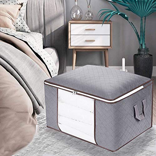 Furthertry Comforter Storage Bags with Carry Handles, Closet Organizer Bgas for Blankets, Bedding, Clothing,Under Bed Storage and Organizer,3pc Pack,Gray - Thumbnail 7