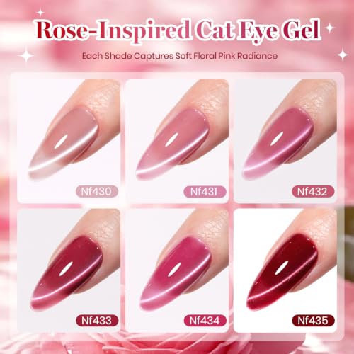 Image of Beetles Pink Cat Eye Gel Polish Set, Garden Kiss 6 Colors Glitter Gel