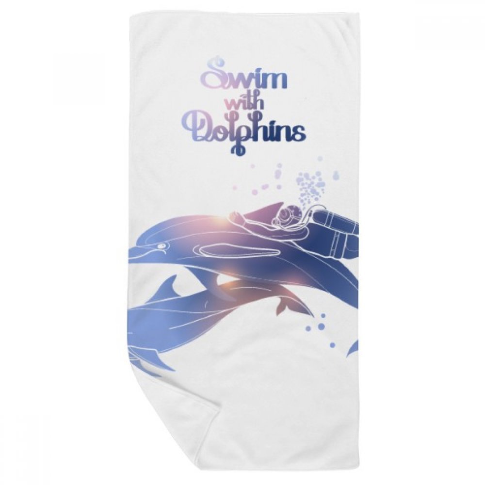 Serviette de bain nager avec les dauphins 35x70cm en tissu multicolore doux