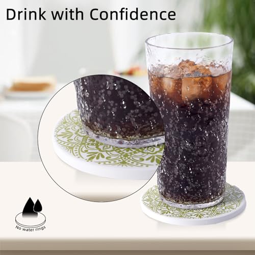 STARUBY Drink Coasters Set of 6 Ceramic Coaster Beautiful Absorbent Coaster Drink Mat with Cork Base Flower3 Patterns Round Coaster Non Slip for Coffee,Beer,Mug,Wine Glass Bottle,Home and Bar - Image 4