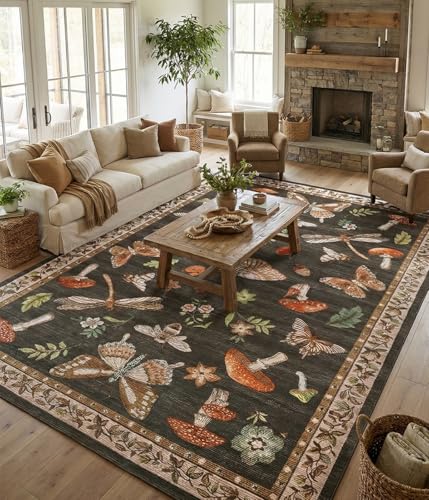 Mushroom 10x13 Area Rug for Living Room Washable Non Slip