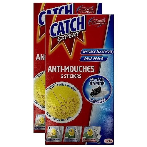 CATCH Lot de 12 (2x6) Stickers Anti-Mouches Décoratifs jaunes sans odeur