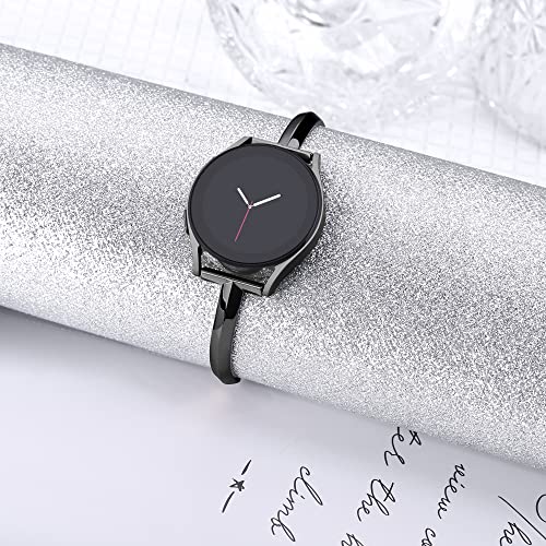 Crocsee Stainless Steel Band Compatible With Samsung Galaxy Watch Band 4 40Mm 44Mm/Watch 4 Classic 42Mm 46Mm/Watch 5 40Mm 44Mm/Watch 5 Pro 45Mm, Slim Minimalism Bangle Bracelet For Women, Black #TOP1