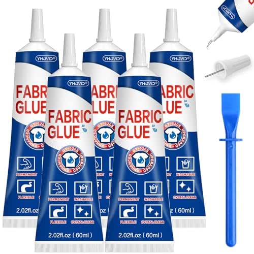 5x60ML Fabric Glue for Clothing Permanent Washable, Liquid Stitch, Fabric