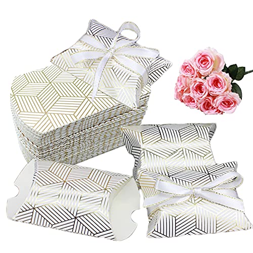 Pack de 40 tarjetas para dulces de boda, cajas de regalo, 6,5 x 9 x 2,5 cm, con 40 lazos de satén (50 cm de largo), para dulces, joyas, invitaciones, fiestas de regalo, festivales, color blanco Cover