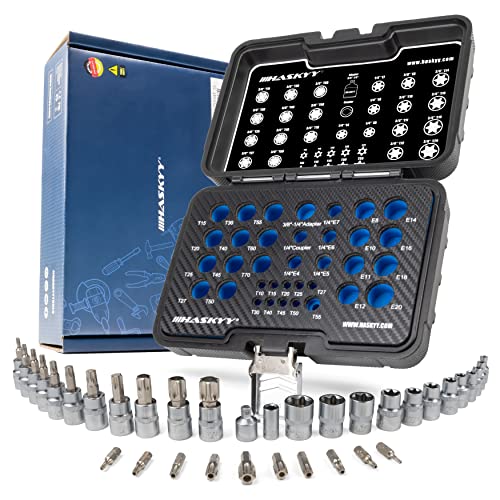 34 Pièces. Jeu Coffret Douille Torx I Jeu d'Écrous E4-E20 I Jeu Douille Torx T10-T60 I Inserts de Clé à Douille