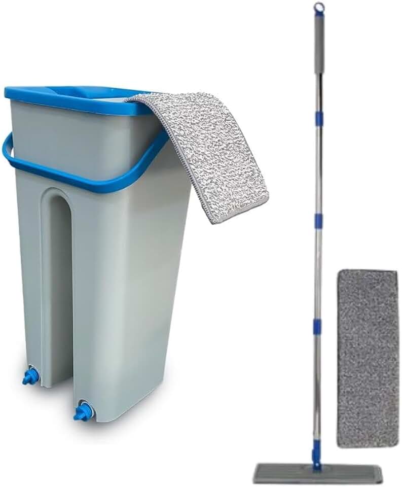 Mop Lava e Seca com Balde 6L Refil de Microfibra Sistema de Separação de Água Limpa e Suja Base 360°