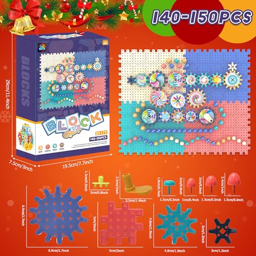 Image of Gear Toys Interlocking Building Blocks, 150 Piece Educational Engineering Building Toys Set, Creative Construction STEM Kits for Boys Girls, Waffle Blocks for Kids Ages 3+