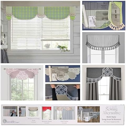 Traceable Designer Swag-Scarf; Blossom; Cornice Valance, Kit; Patented Sewing Alternative; No-Sew Custom Curtains for Living Room, Bedroom, Dining Room, Rod Pocket; Lined Cover