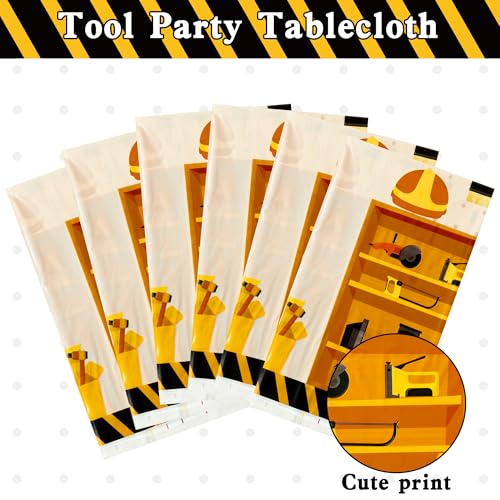 Image of Tool Theme Table Cover - 6 Packs Tool Theme Rectangle Disposable Plastic Table Cloth Happy Birthday Graduation Tea Party Decorations Supplies Tablecloth Baby Shower Gender Reveal 54x108 Inch