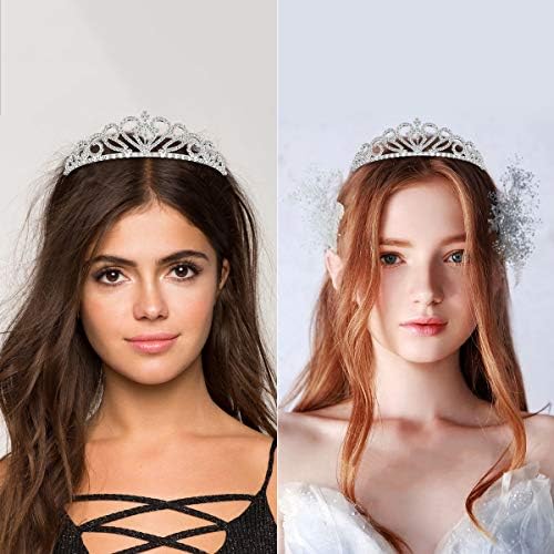 Tiara kristallen kroon voor bridal, prinsessendiadeem, bruiloft, tiara, kroon, voor bruiloft, eindexamenfeesten, verjaardagen (0980-Zilver Kroon Oorbellen