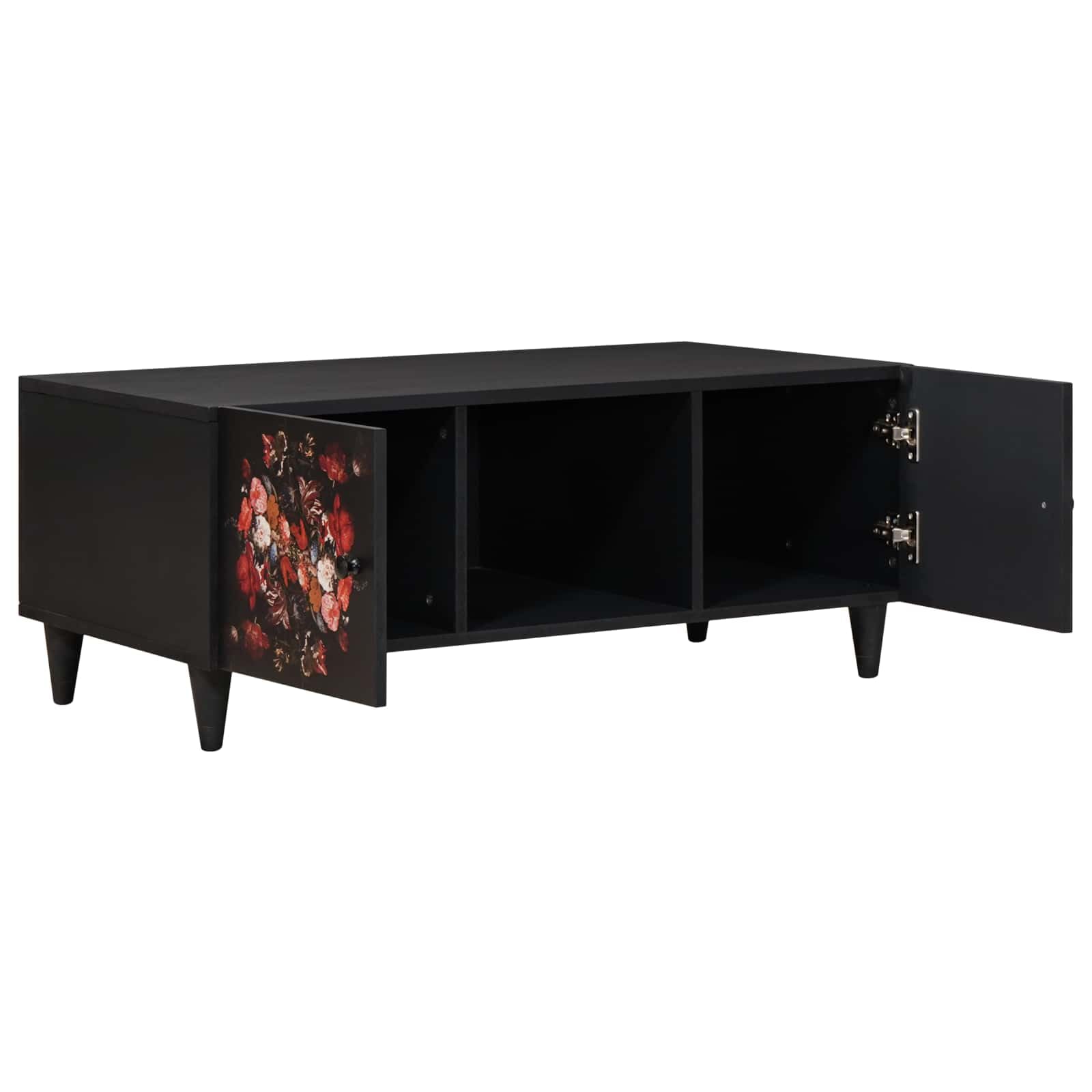 Wielokolorowy stolik kawowy 100 x 54 x 40 cm lite drewno mango | Elegancki kwiatowy wzór, mosiężne guziki, łatwa pielęgnacja, sucha tkanina, do nowoczesnego salonu