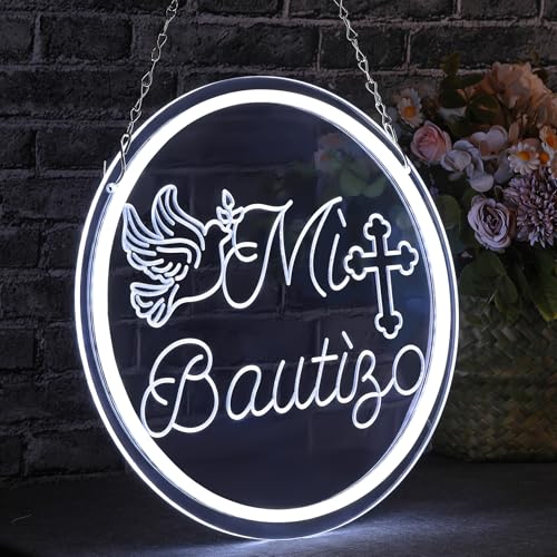 Image of Mi Bautizo Sign Neon for Wall Decorations, 13.4 * 13.4 inches Mi Bautizo Decorationsm USB Powered Baptism Decorations, Suitable for Children's Birthday Party,Room,Garden,Bar,Christmas.