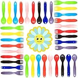 Youngever 18 Pcs Plastic Toddler Utensils, Plastic Kids Forks Kids Spoons, Large Size, Top Dishwasher Safe, Set of 9 in 9 Rainbow Colors