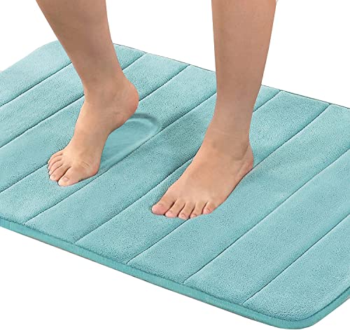 低反発素材 滑り止めバスマット ソフト 吸水性 バスルームラグ 洗濯機洗い可 厚手カーペット シャワー・浴槽・トイレ用 - アクア 43 x 60 cm 究極の快適さと安全性