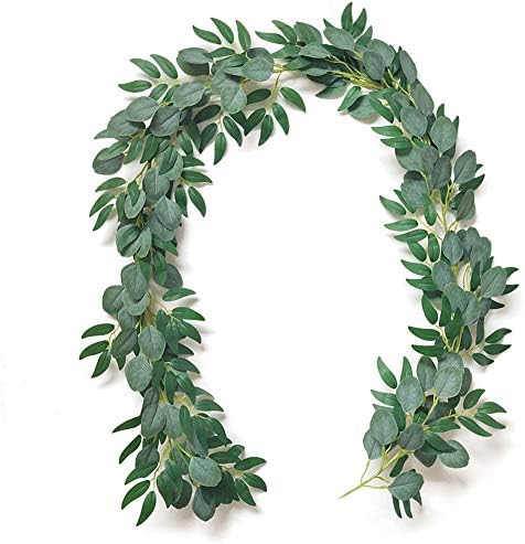 YUESUO 6.5ft Blended Faux Eucalyptus and Willow Vines, Artificial Eucalyptus and Willow Leaves Vines Garland String for Table Runner Wedding Backdrop Arch Wall Home Decoration