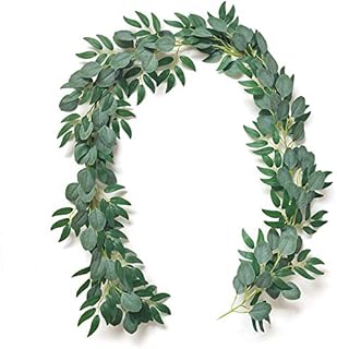 YUESUO 6.5ft Blended Faux Eucalyptus and Willow Vines, Artificial Eucalyptus and Willow Leaves Vines Garland String for Table Runner Wedding Backdrop Arch Wall Home Decoration