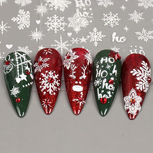 8 Sheets Snowflake Nail Art Stickers Decals 3D Self-Adhesive Christmas Nails Stickers Holographic White Shiny Sugar Glitter Snowflakes Lace Design Diy Sparkly Winter Xmas Decoration Decals (White) #TOP7