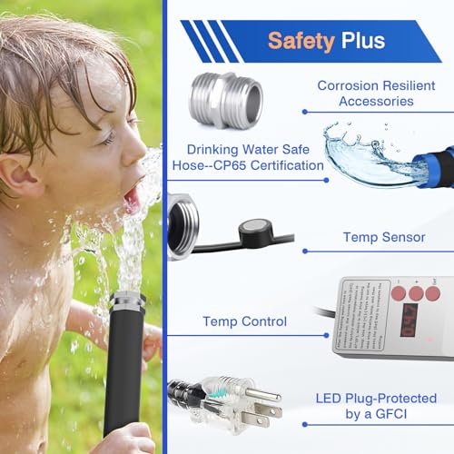 Image of 30FT RV Heated Drinking Water Hose -Temp Control, Features Water Line Freeze Protection Down to -40F /-40C, Electric Heated Water Hose for RV, Garden, Boat